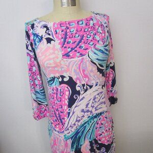 Shift Dress UPF 50 Vivid Pink Blue Rayon Spandex Jersey